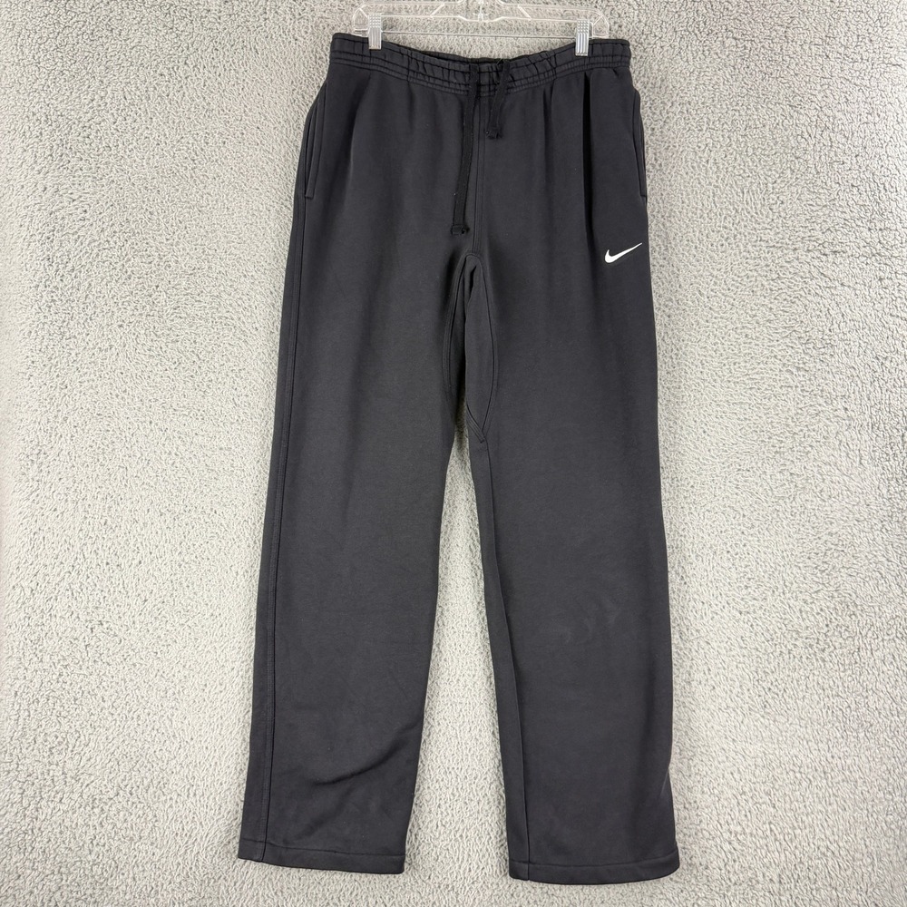 Nike Club Fleece Sweatpants Mens L Black Open Hem Straight Leg Swoosh Pockets